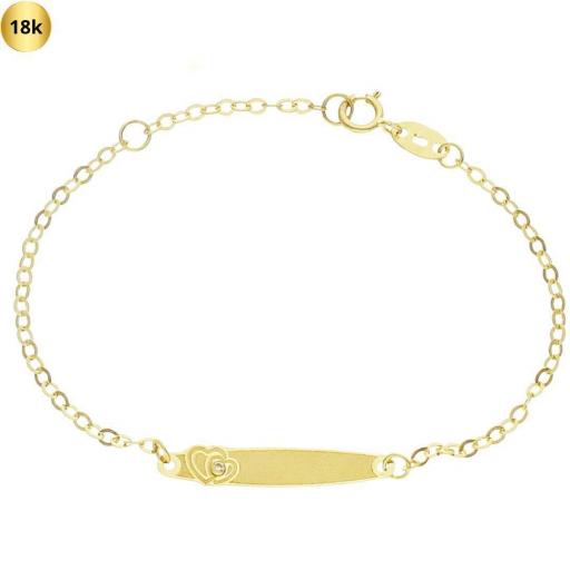 Pulsera en oro amarillo 18k de bebés Corazones 14 cm