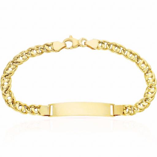 Pulsera hombre de oro amarillo 18K hueca con placa