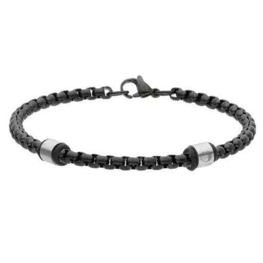 Pulsera negra de cadena para hombre con dijes doradas y acero inoxidable 