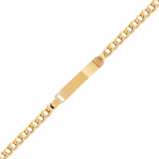 Pulsera oro 18k placa barbada de 20.5 cm