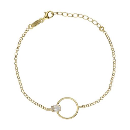 Pulsera oval y círculo con cristal blanco en Plata 925 baño Oro 18kt – Victoria Cruz