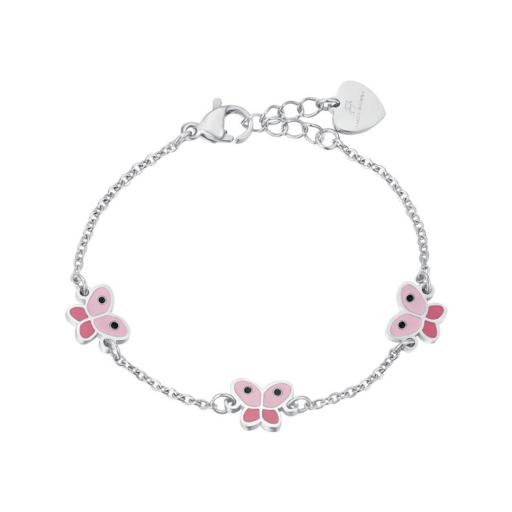Pulsera para niña con mariposas rosas en acero – cómoda y encantadora [0]
