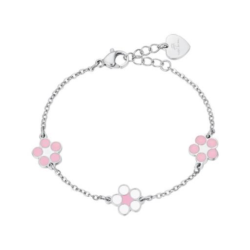 Pulsera para niña con flores rosas en acero – resistente, antialérgica y asequible