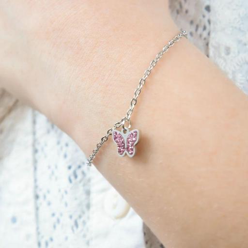 Pulsera para niña en acero mariposa rosa – diseño delicado [1]