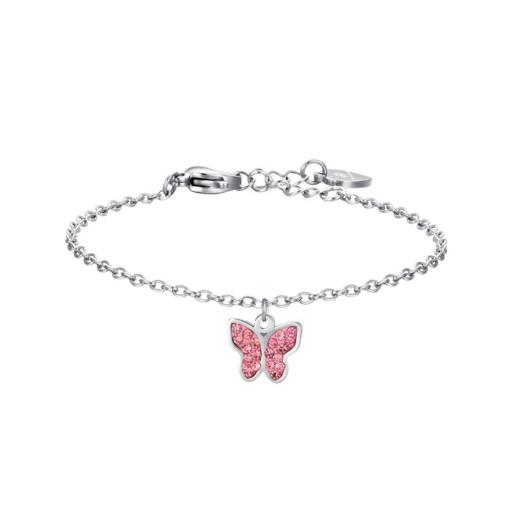 Pulsera para niña en acero mariposa rosa – diseño delicado