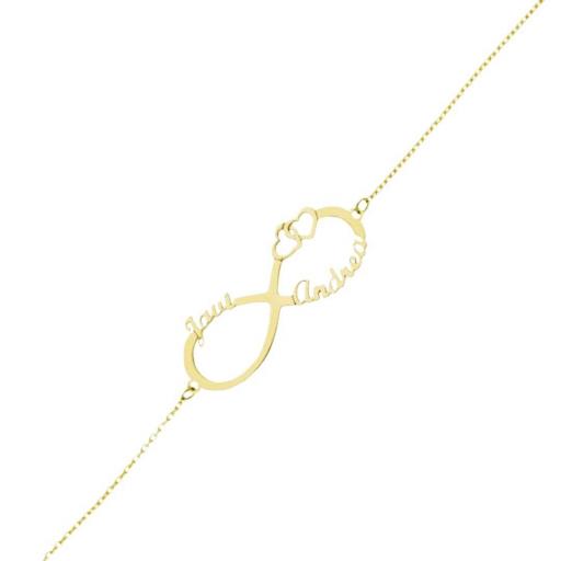  Pulsera personalizada de oro18k INFINITO con dos nombres y corazón