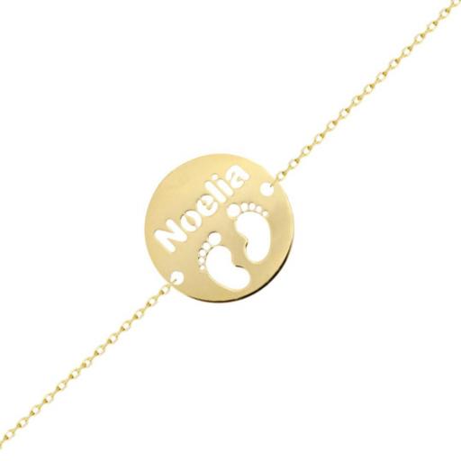 Pulsera personalizada nombre con pies de oro 18k