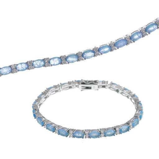 Pulsera plata de salvatore en forma de ovalos con circonitas cristal azul zafiro y blancas