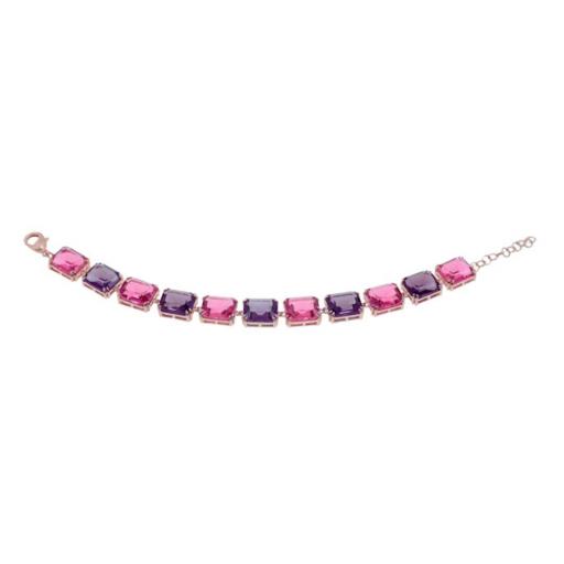Pulsera Rosa y Violeta Brillante by Avanty – Acero y Piedra Rectangular