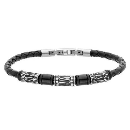 Pulsera trenzada negra para hombre con elegantes colgantes modelo 1166