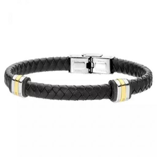 Pulsera trenzada para hombre con cuentas de acero inoxidable 