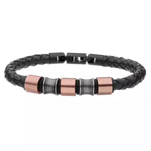 Pulsera trenzada para hombre con elegantes dijes en tono oro rosa y gris