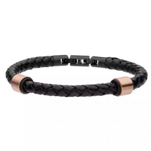 Pulsera trenzada para hombre con elegantes dijes en tono oro rosa