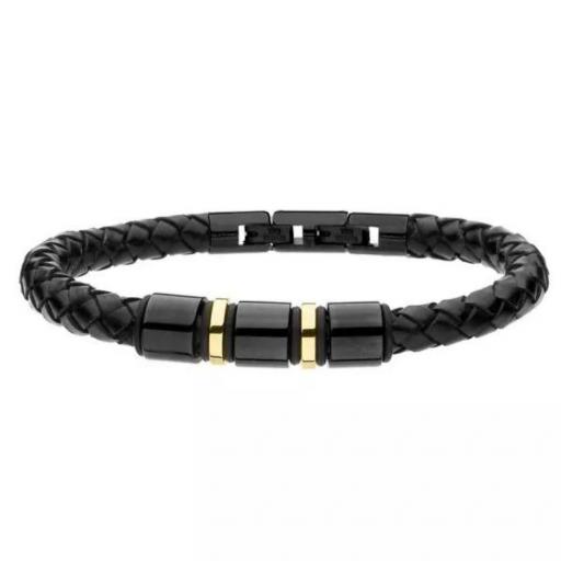 Pulsera trenzada para hombre con elegantes dijes en tono oro y negro