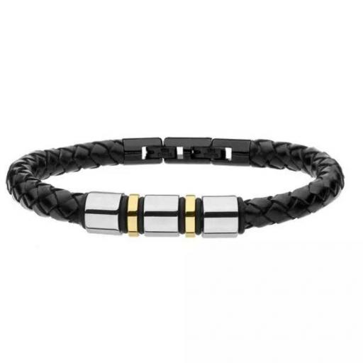 Pulsera trenzada para hombre con elegantes dijes en tono oro y plata