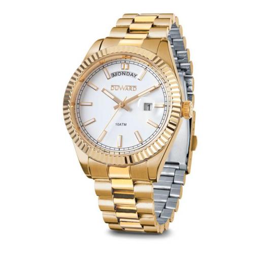 Reloj Duward Hombre Dorado Esfera Blanca Calendario 10 ATM D95429.11