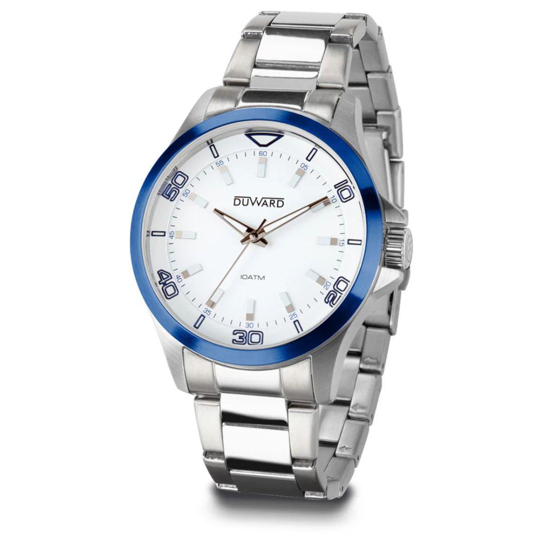 Reloj Hombre Duward Acero Bisel Azul Esfera Blanca 10 ATM – D95306.71