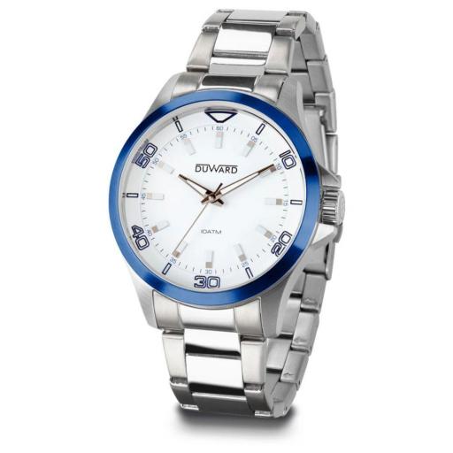 Reloj Hombre Duward Acero Bisel Azul Esfera Blanca 10 ATM – D95306.71