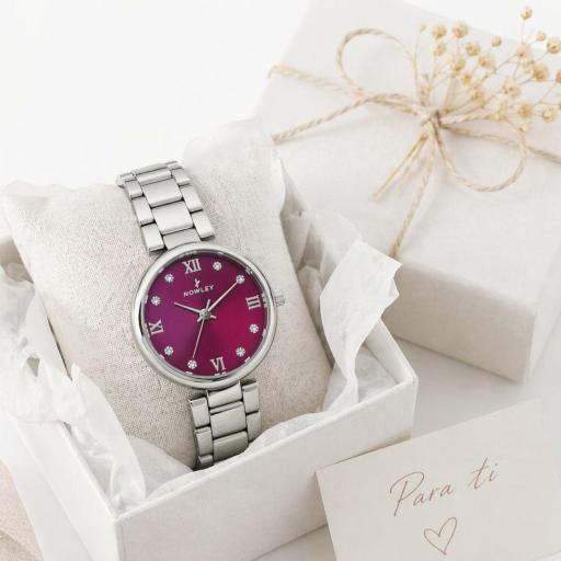 Reloj Nowley Mujer Acero Inoxidable Esfera Burdeos Elegante [2]