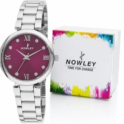 Reloj Nowley Mujer Acero Inoxidable Esfera Burdeos Elegante [1]