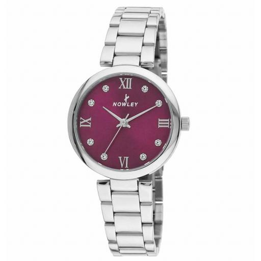 Reloj Nowley Mujer Acero Inoxidable Esfera Burdeos Elegante [0]