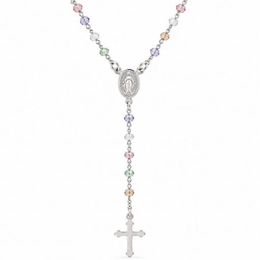 Rosario en Plata de Ley 925 con Virgen Milagrosa, cruz y piedras de colores – Fe, elegancia y estilo delicado [0]