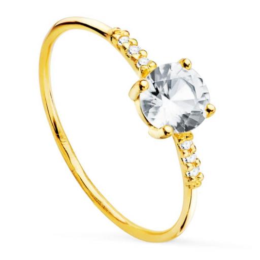 Solitario Oro Amarillo 18K con Circonita y Topacios Blancos – Elegante y Fino [0]