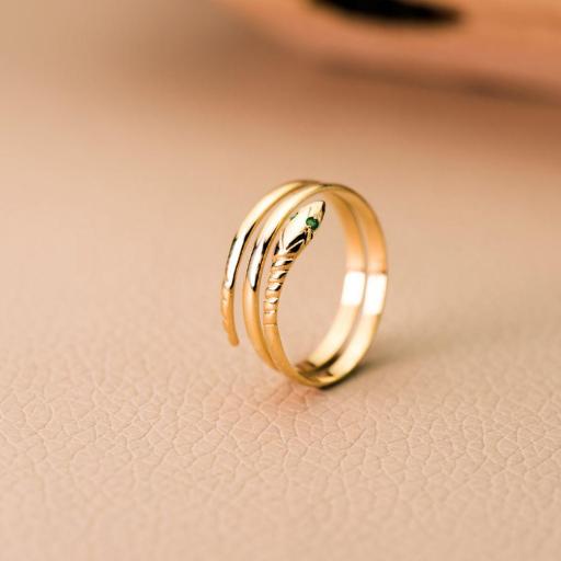 Sortija Serpiente Oro Amarillo 18K – 2 Vueltas con Ojos de Esmeralda [1]