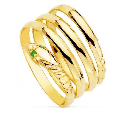 Sortija Serpiente de Oro Amarillo 18K – Tres Vueltas con Ojos de Esmeralda [0]