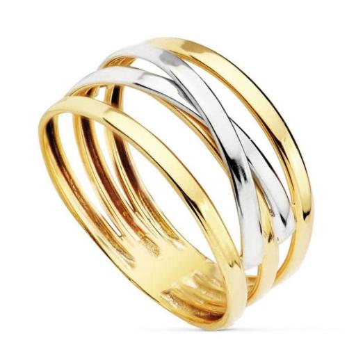 Sortija de Oro Bicolor 9K con Bandas Cruzadas – Elegancia que Destaca Talla 12 [0]