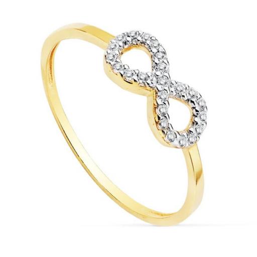 Sortija de Oro Bicolor 9K con Infinito de Circonitas – Joya con Significado para Mujer Talla 19 [0]