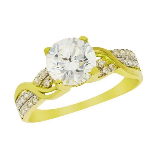 Sortija de oro amarillo 18k con circonitas blancas 