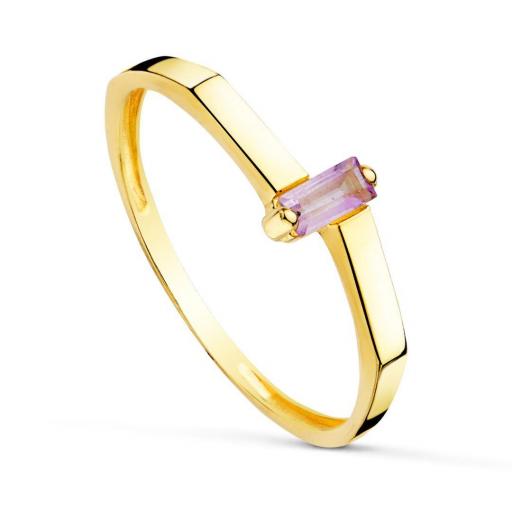 Anillo de oro amarillo 18k con piedra amatista para mujer