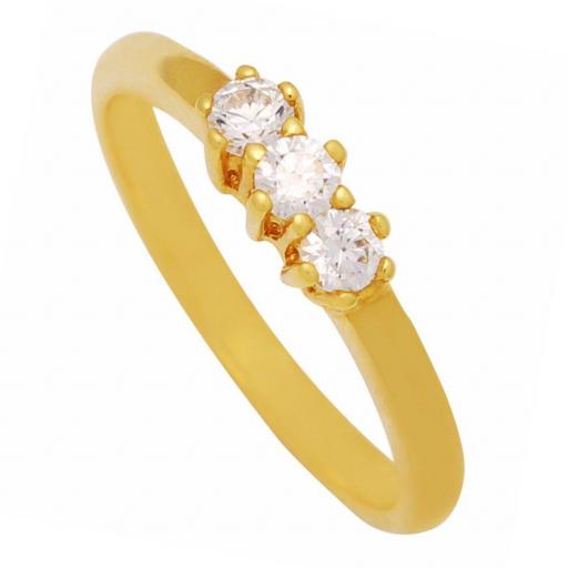 Sortija en Oro de 18K con 3 Circonitas – Sutileza y Luz en Cada Detall