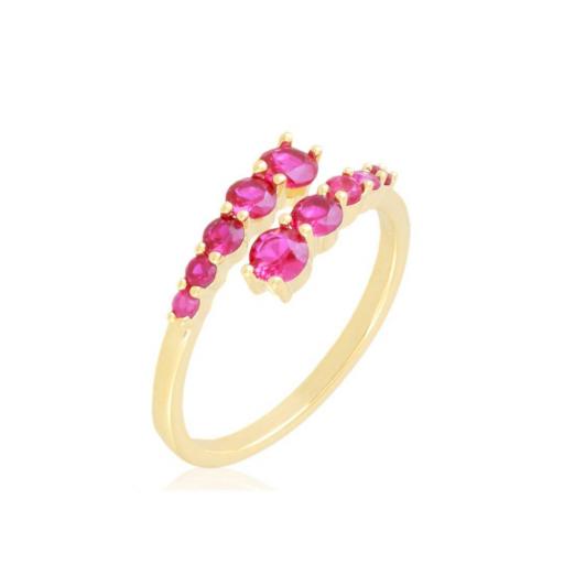 Anillo abierto dorado con circonitas en tono rosa