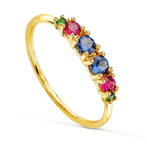  Anillo de oro 18k con circonitas de colores