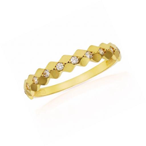 Anillo de oro amarillo 18k  rombos con circonitas blancas