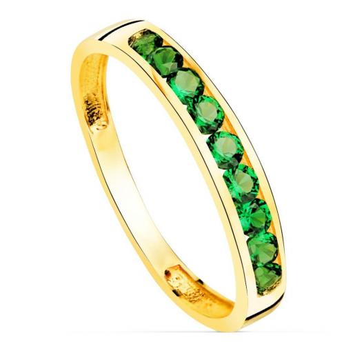 Anillo de Oro 18k para Mujer con 9 Circonitas Verdes – Joyería Fina y Elegante [0]