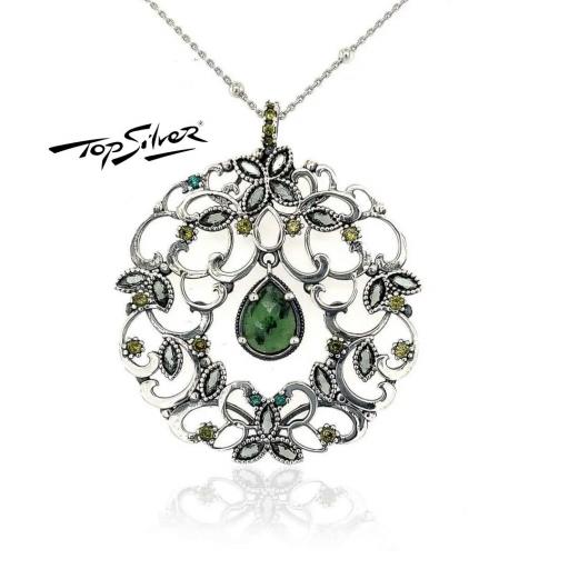 Colgante de plata con piedras verdes con cadena Top Silver