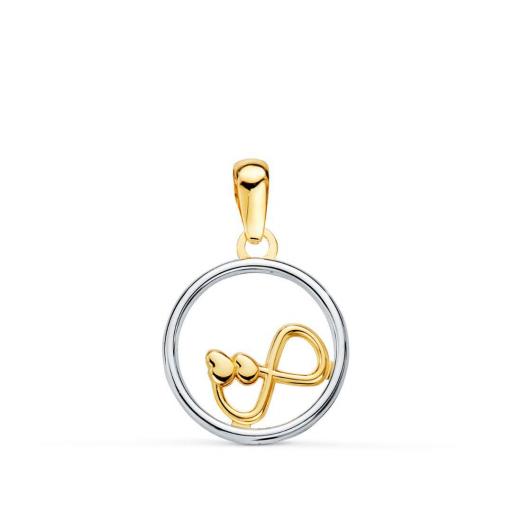 Colgante pequeño de oro 18k Infinito con corazones