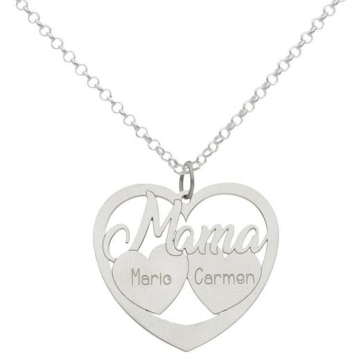 Collar de plata personalizado MAMA Y 2 CORAZONES