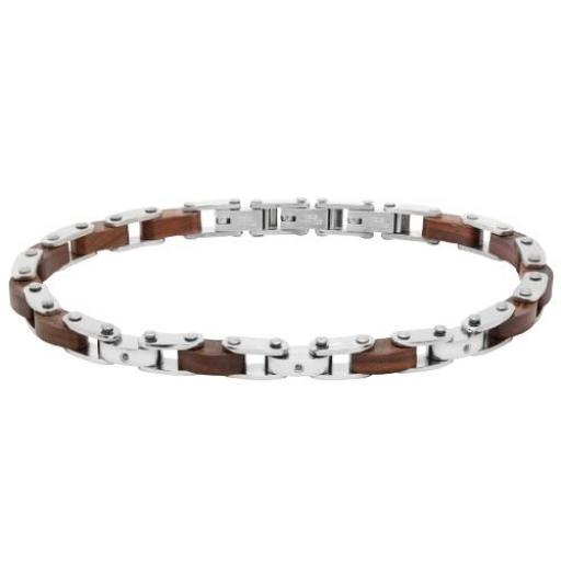 Pulsera bandlet de acero inoxidable plateada y Madera