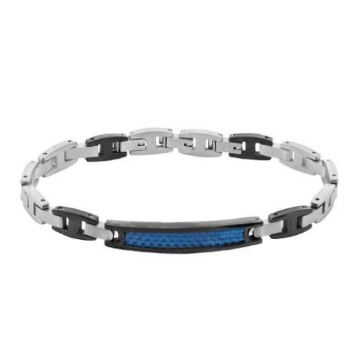 Pulsera bandlet de acero inoxidable plateada y Fibra de Carbono