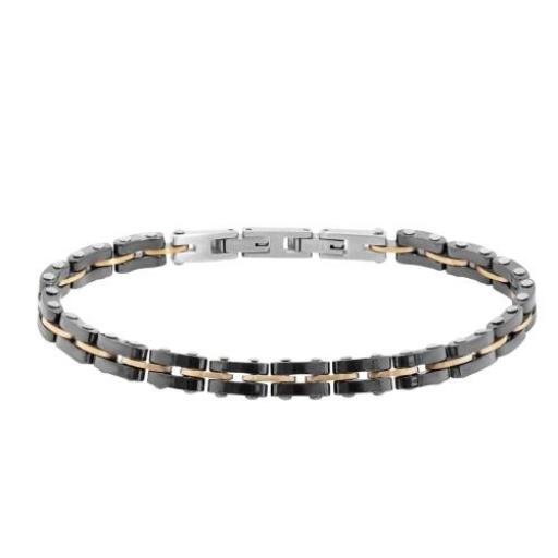 Pulsera bandlet de acero inoxidable negra, oro rosa y cerámica