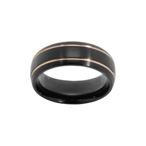 Anillo de Acero con negro y oro rosa
