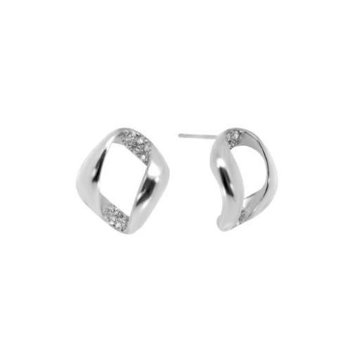 Pendientes plateados con forma cuadrada con circonitas blancas