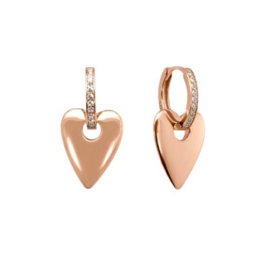 Pendientes de plata con baño oro rosado con forma de corazón con circonitas blancas