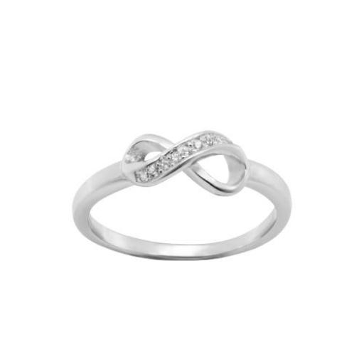 Anillo de plata con forma de infinito con circonitas blancas