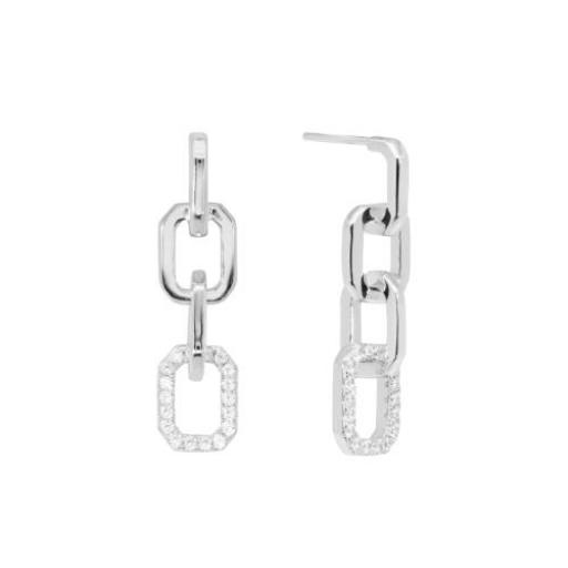Pendientes de plata eslabon plateados con circonitas blancas