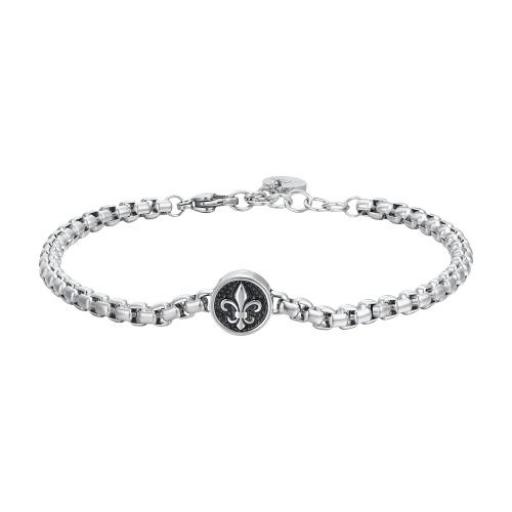 Pulsera clásica de barbada de acero inoxidable plateada con lirio